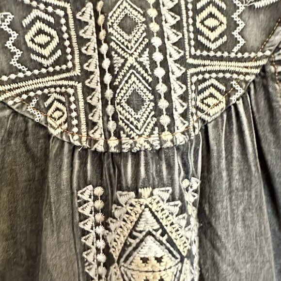 Monoreno Womens Medium Black Chambray Denim‎ Embroidered Lagenlook Dress - Picture 6 of 16